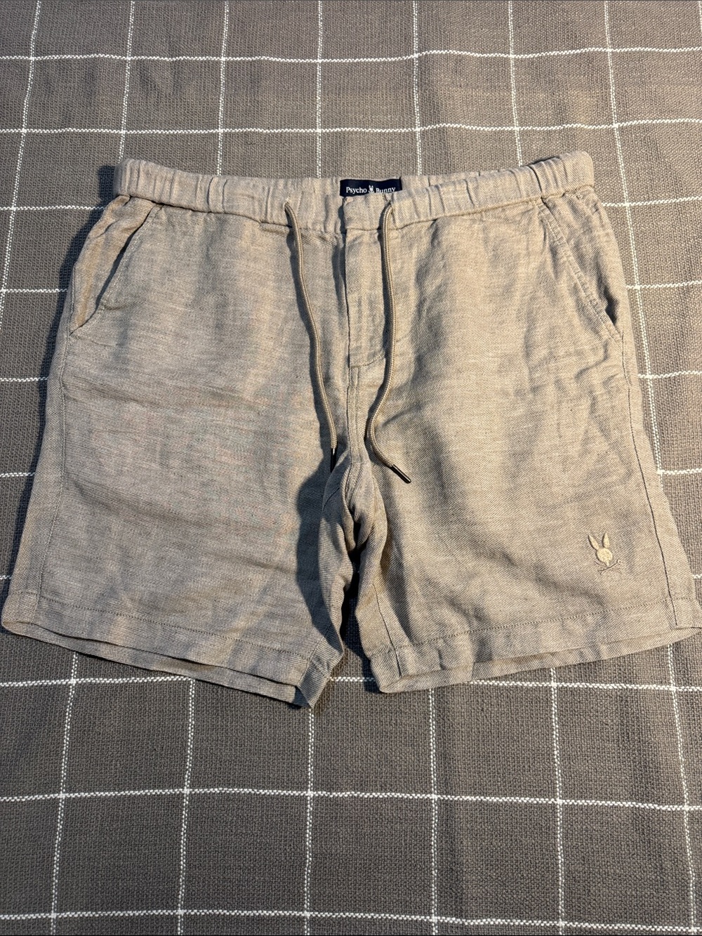 Psycho Bunny Men's Beige Linen-Blend Drawstring Shorts